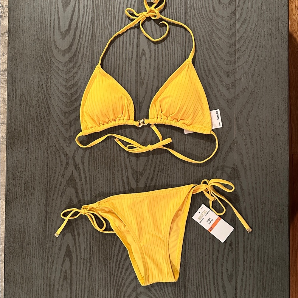 Michael Kors Yellow Ribbed String Bikini Set - Picture 2 of 12
